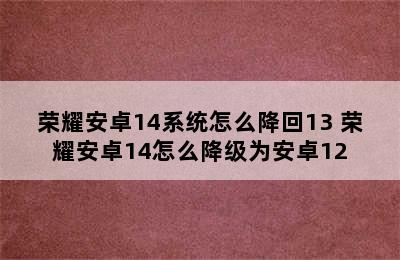 荣耀安卓14系统怎么降回13 荣耀安卓14怎么降级为安卓12